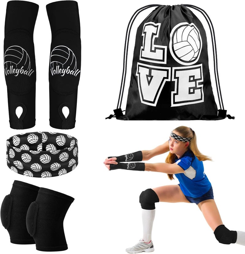 Yinder 4 Pcs Volleyball Knee Pad and Arm Sleeve Volleyball Accessories Stuff Forearm Elbow Sleeve Wrist Guard with Protection Pad and Thumb Hole for Women Men Adult - Image 1